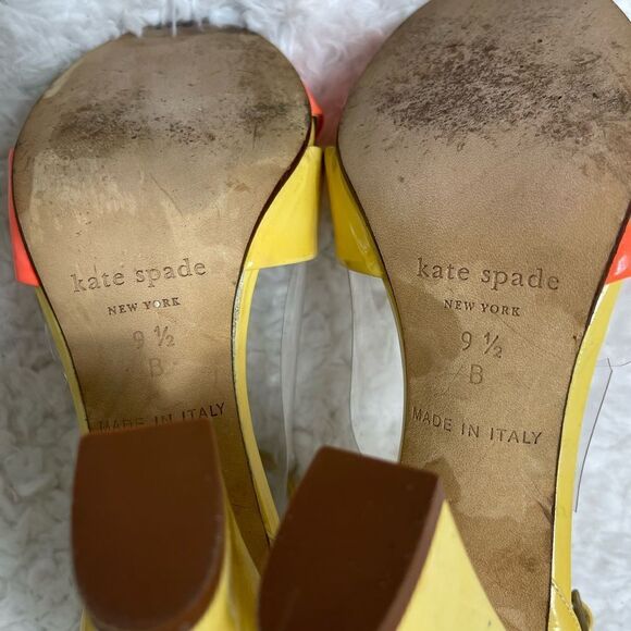 Kate Spade patent leather mustard yellow and coral ankle strap sandals size 9.5 - Picture 6 of 10